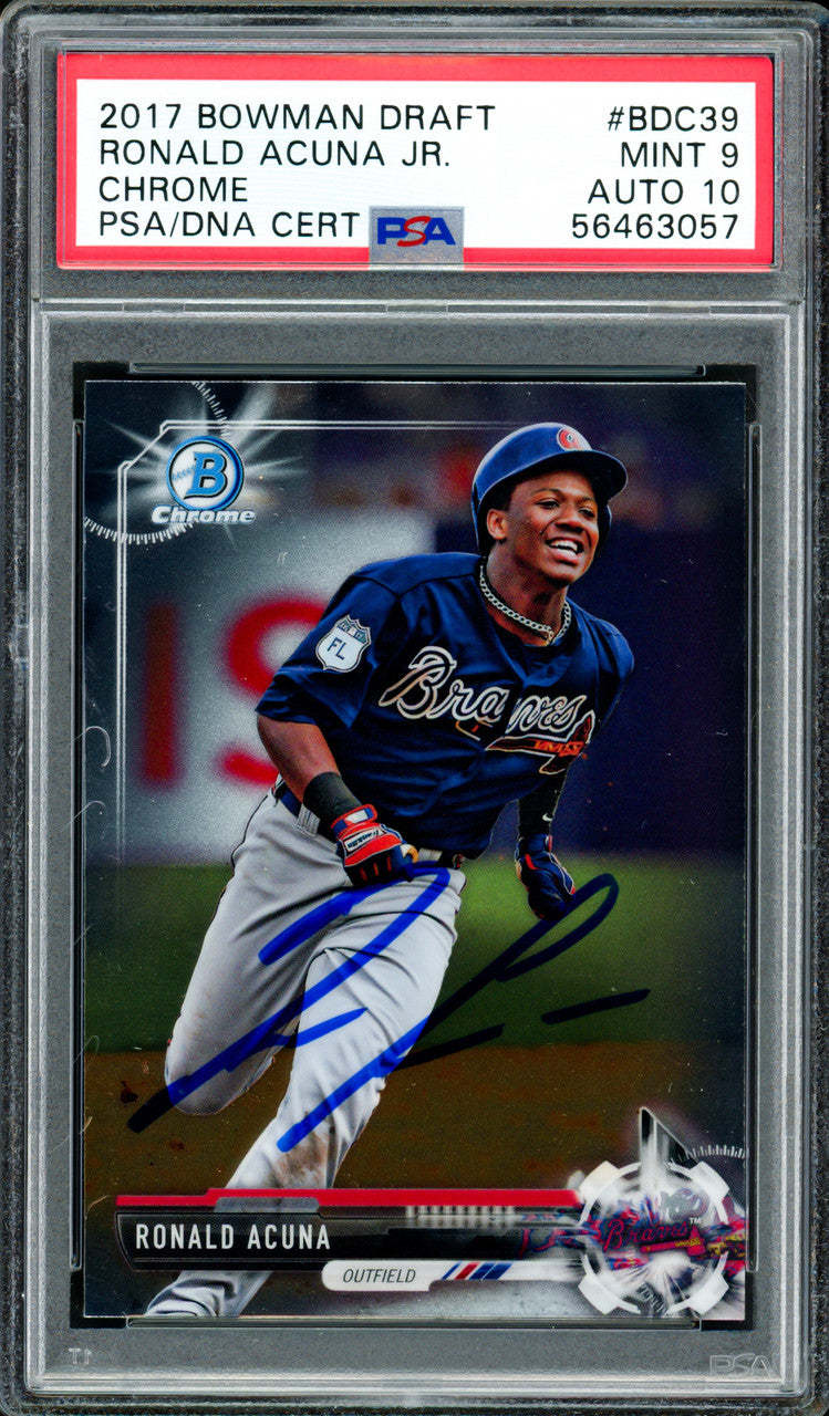 Ronald Acuna Jr. Autographed 2017 Bowman Draft Chrome Rookie Card #BDC39 Atlanta Braves PSA 9 Auto Grade Gem Mint 10 PSA/DNA #56463057