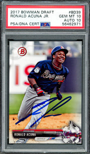 Ronald Acuna Jr. Autographed 2017 Bowman Draft Rookie Card #BD39 Atlanta Braves PSA 10 Auto Grade Gem Mint 10 PSA/DNA #56462971