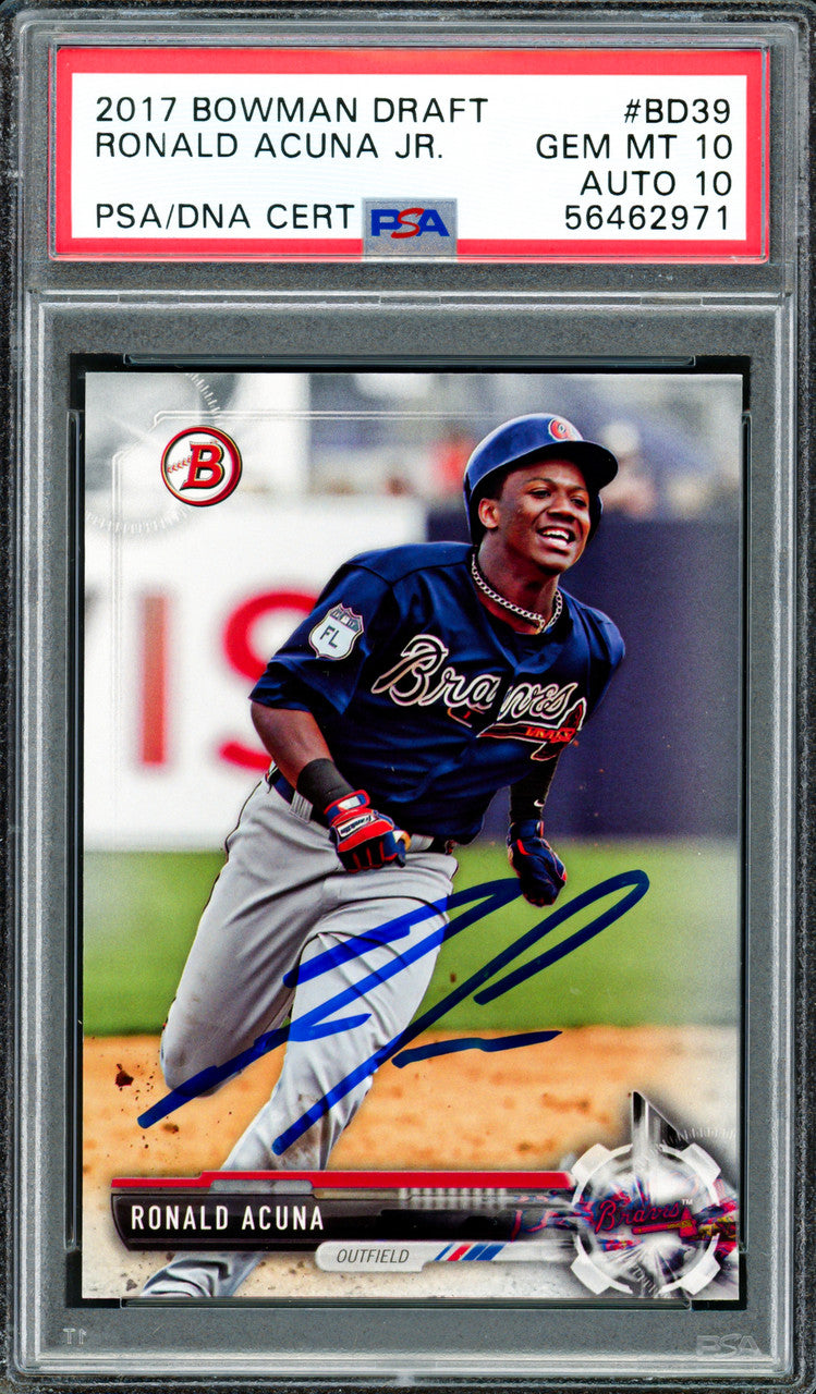 Ronald Acuna Jr. Autographed 2017 Bowman Draft Rookie Card #BD39 Atlanta Braves PSA 10 Auto Grade Gem Mint 10 PSA/DNA #56462971