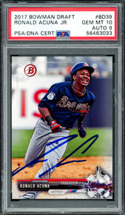Ronald Acuna Jr. Autographed 2017 Bowman Draft Rookie Card #BD39 Atlanta Braves PSA 10 Auto Grade Mint 9 PSA/DNA #54663033