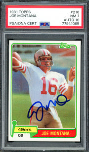 Joe Montana Autographed 1981 Topps Rookie Card #216 San Francisco 49ers PSA 7 Auto Grade Gem Mint 10 PSA/DNA #77941065