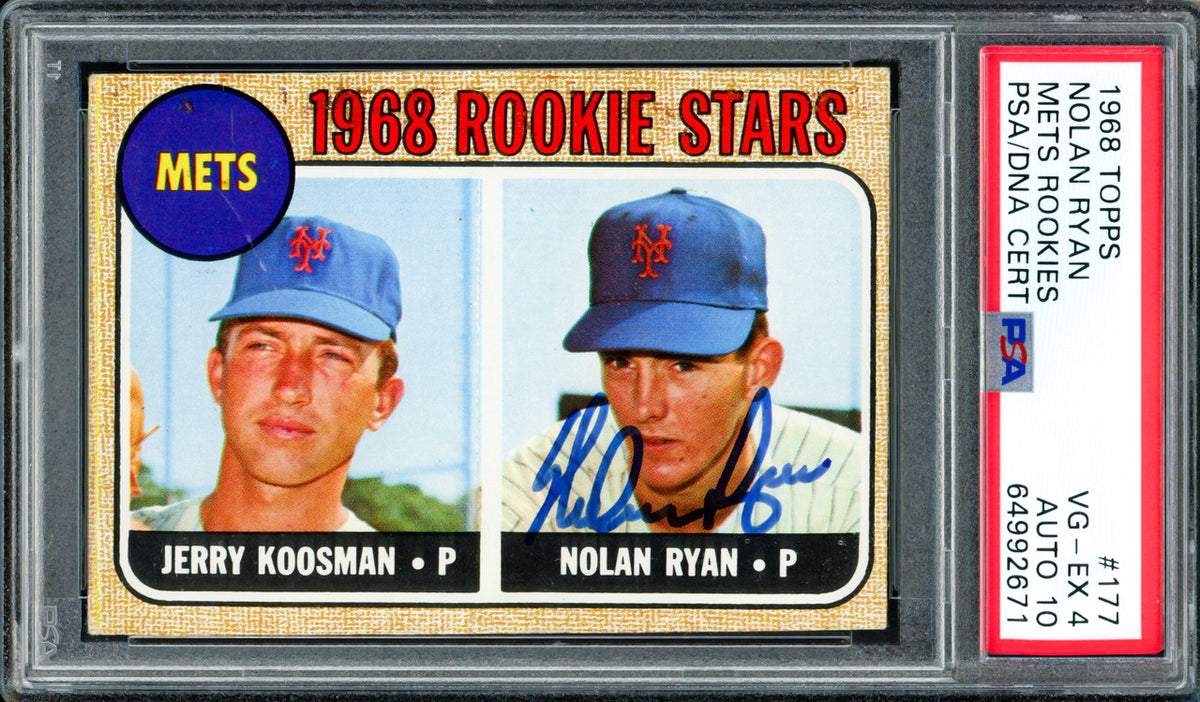 Nolan Ryan Autographed 1968 Topps Rookie Card #177 New York Mets PSA 4 Auto Grade Gem Mint 10 PSA/DNA #64992671