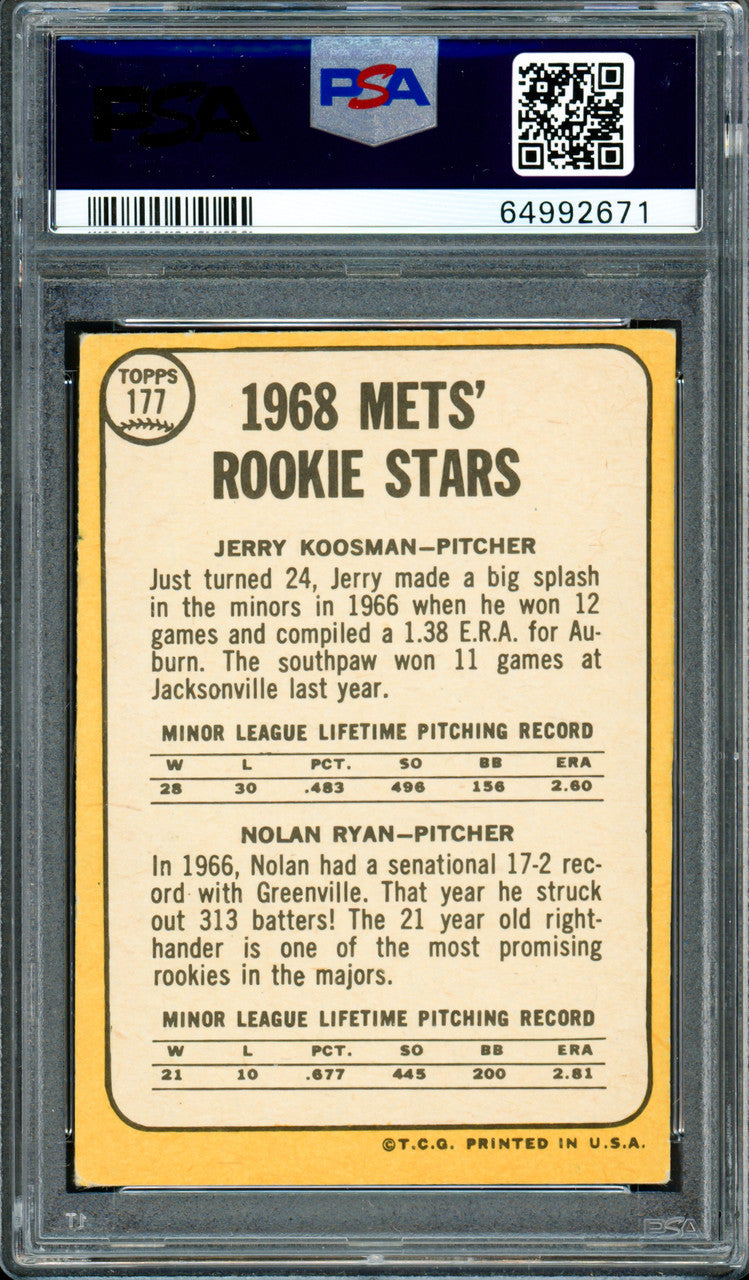 Nolan Ryan Autographed 1968 Topps Rookie Card #177 New York Mets PSA 4 Auto Grade Gem Mint 10 PSA/DNA #64992671