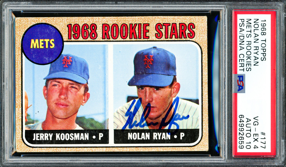 Nolan Ryan Autographed 1968 Topps Rookie Card #177 New York Mets PSA 4 Auto Grade Gem Mint 10 PSA/DNA #64992659