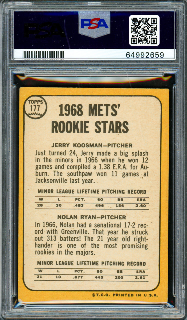 Nolan Ryan Autographed 1968 Topps Rookie Card #177 New York Mets PSA 4 Auto Grade Gem Mint 10 PSA/DNA #64992659