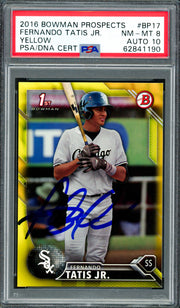 Fernando Tatis Jr. Autographed 2016 Bowman Prospects Yellow Rookie Card #BP17 San Diego Padres PSA 8 Auto Grade Gem Mint 10 PSA/DNA #62841190