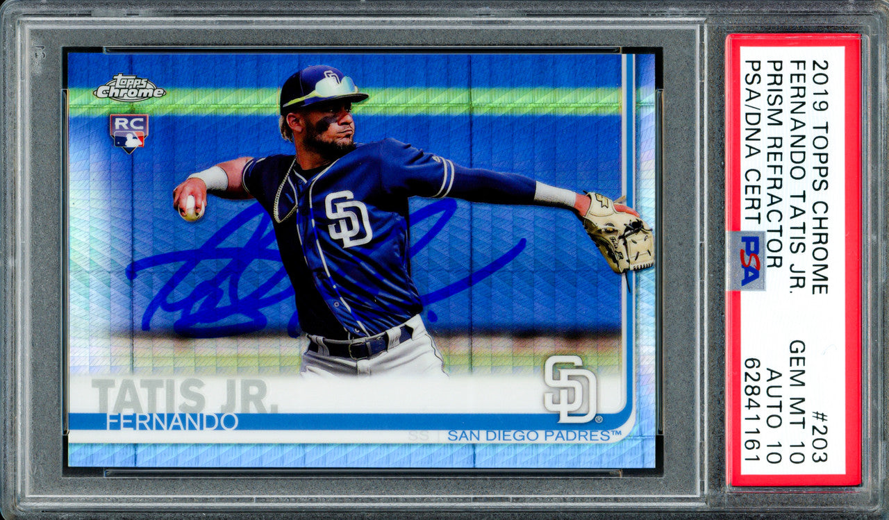 Fernando Tatis Jr. Autographed 2019 Topps Chrome Prism Refractor Rookie Card #203 San Diego Padres PSA 10 Auto Grade Gem Mint 10 PSA/DNA #62841161
