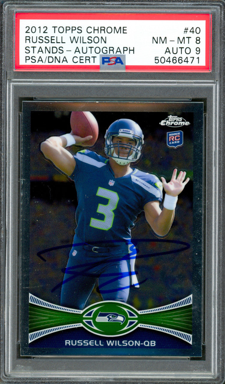 Russell Wilson Autographed 2012 Topps Chrome Rookie Card #40 Seattle Seahawks PSA 8 Auto Grade Mint 9 PSA/DNA #50466471