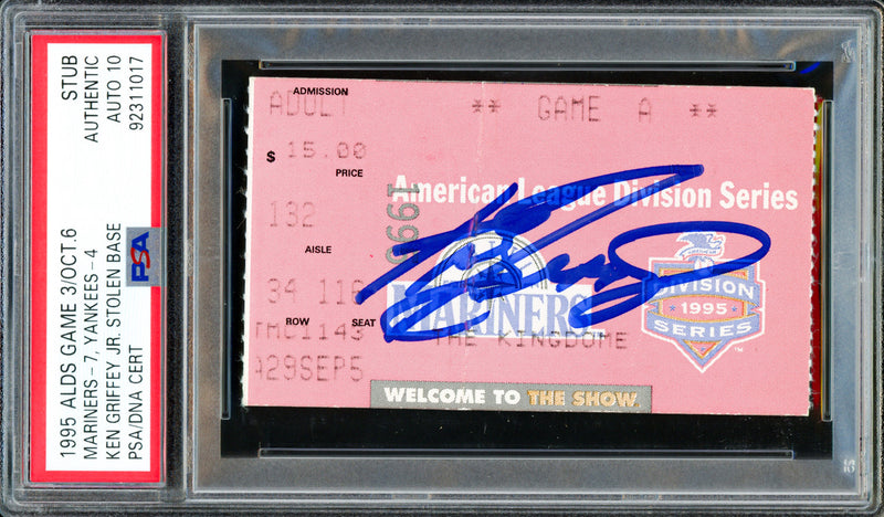 Ken Griffey Jr. Autographed 1995 ALDS Game 3 Ticket Seattle Mariners Auto Grade Gem Mint 10 PSA/DNA #92311017