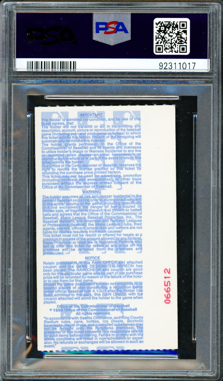 Ken Griffey Jr. Autographed 1995 ALDS Game 3 Ticket Seattle Mariners Auto Grade Gem Mint 10 PSA/DNA #92311017