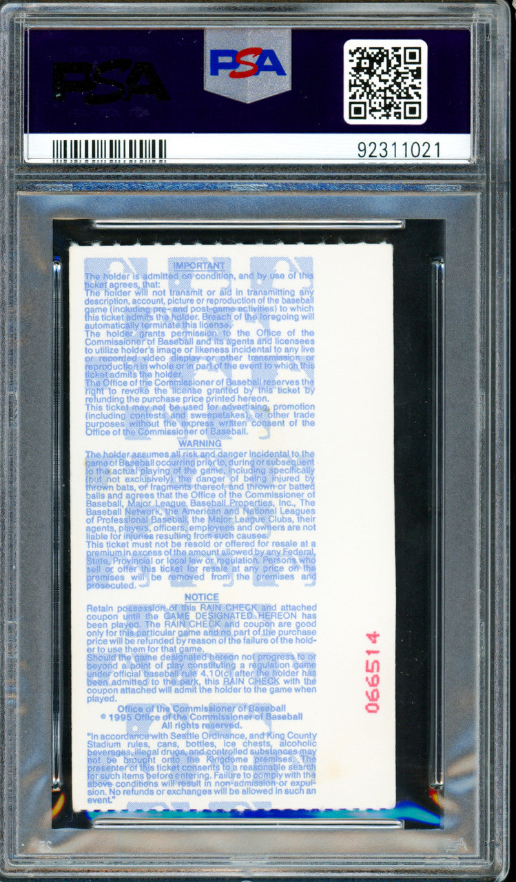 Ken Griffey Jr. Autographed 1995 ALDS Game 5 Ticket Seattle Mariners Auto Grade Gem Mint 10 PSA/DNA #92311021