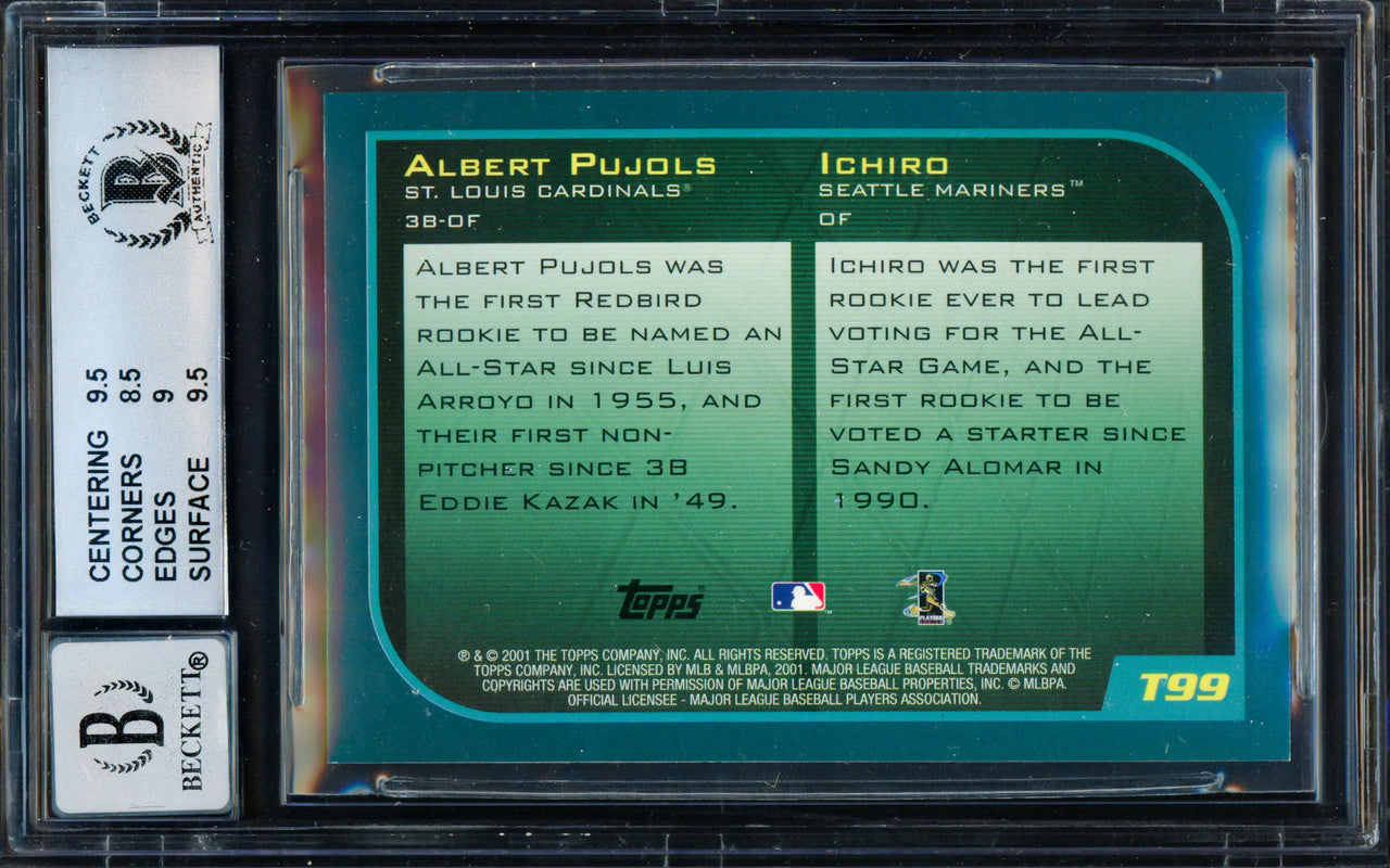 Albert Pujols & Ichiro Suzuki Autographed 2001 Topps Traded Rookie Card #T99 BGS 9 Auto Grade Gem Mint 10 Beckett BAS #15681119