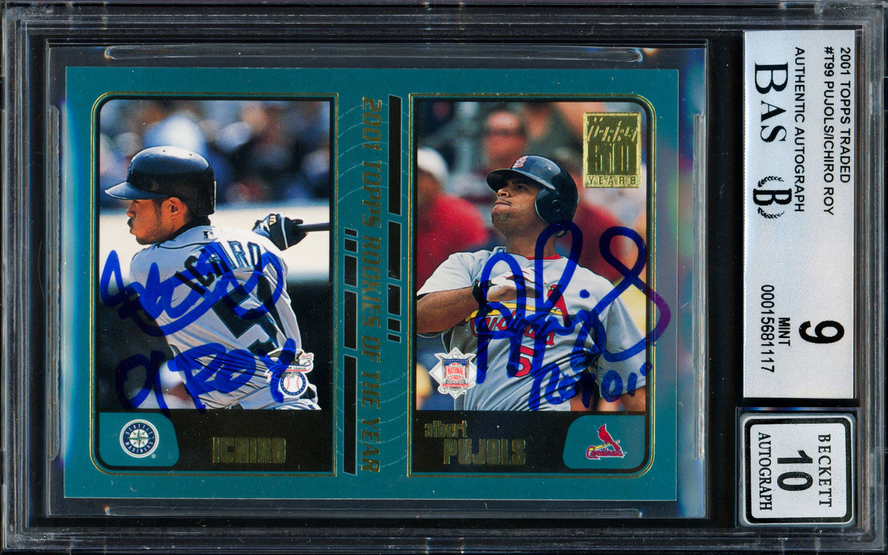 Albert Pujols & Ichiro Suzuki Autographed 2001 Topps Traded Rookie Card #T99 BGS 9 Auto Grade Gem Mint 10 Beckett BAS #15681117