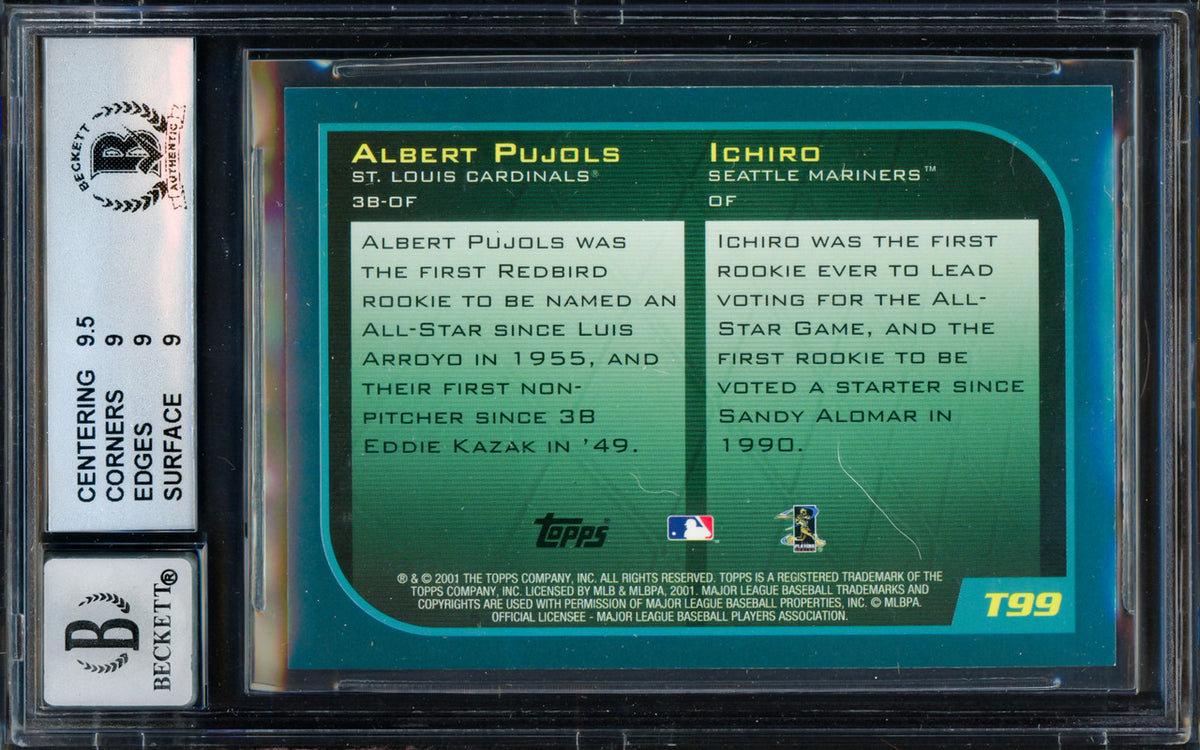 Albert Pujols & Ichiro Suzuki Autographed 2001 Topps Traded Rookie Card #T99 BGS 9 Auto Grade Gem Mint 10 Beckett BAS #15681117