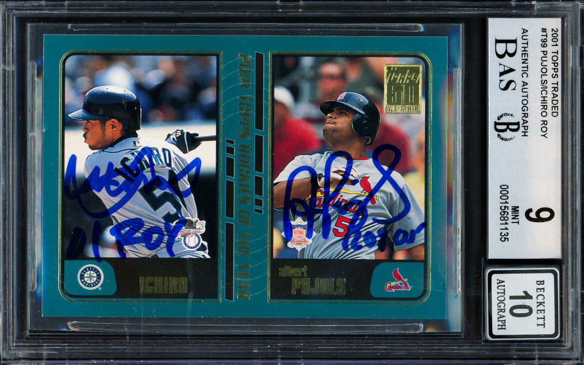Albert Pujols & Ichiro Suzuki Autographed 2001 Topps Traded Rookie Card #T99 BGS 9 Auto Grade Gem Mint 10 Beckett BAS #15681135