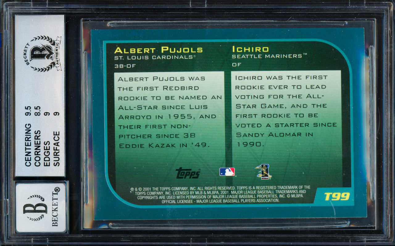 Albert Pujols & Ichiro Suzuki Autographed 2001 Topps Traded Rookie Card #T99 BGS 9 Auto Grade Gem Mint 10 Beckett BAS #15681135