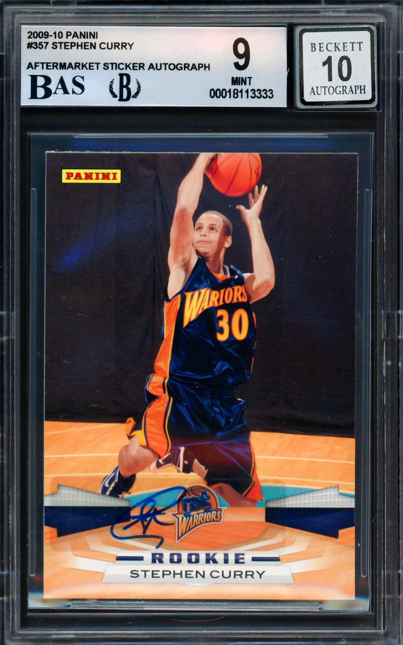 Stephen Curry Autographed 2009-10 Panini Rookie Card #357 Golden State Warriors BGS 9 Auto Grade Gem Mint 10 (Aftermarket Sticker) Beckett BAS #18113333