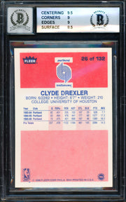 Clyde Drexler Autographed 1986 Fleer "The Glide" Rookie Card #26 Portland Trail Blazers BGS 9 Auto Grade Gem Mint 10 Beckett BAS #15530308