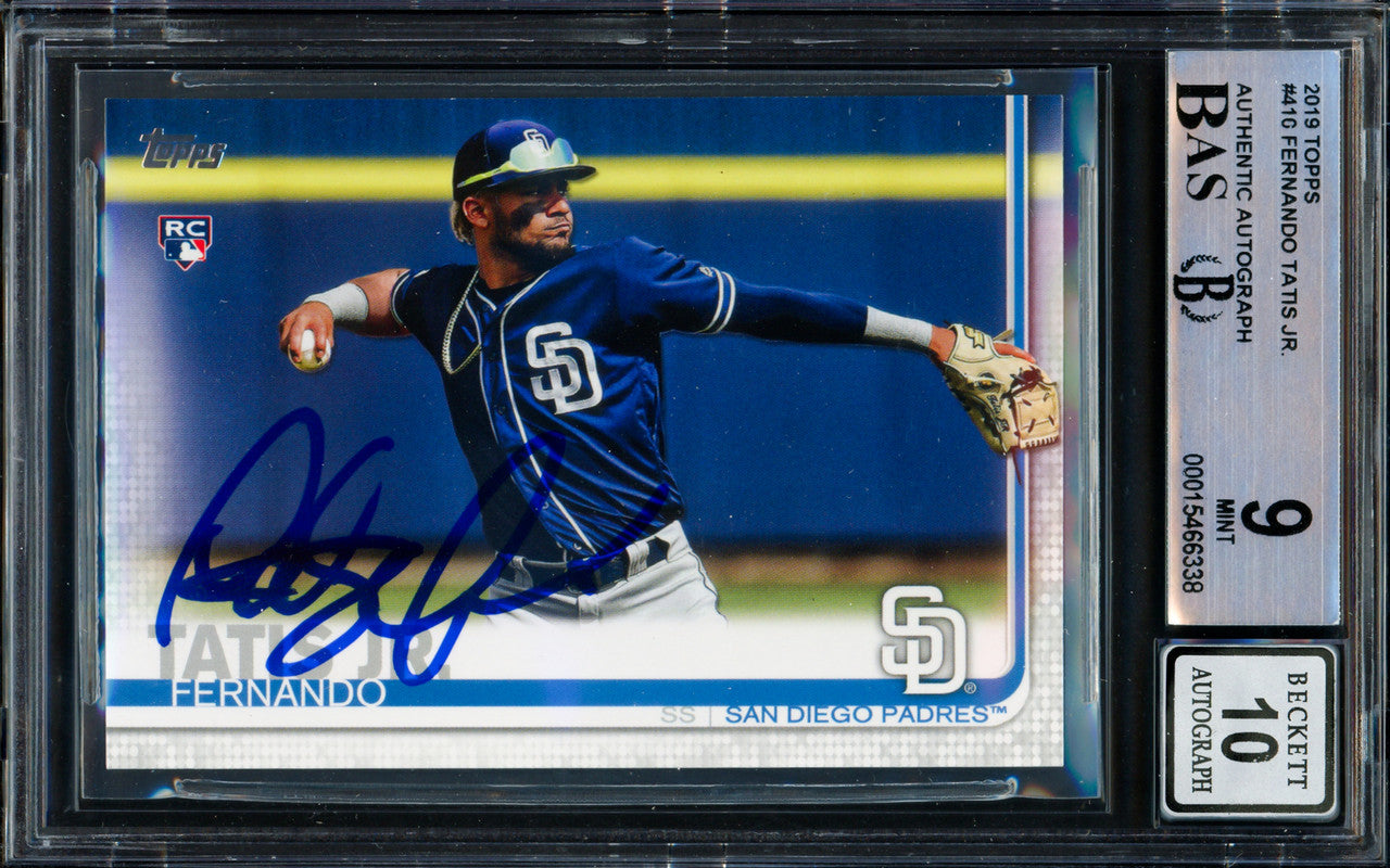 Fernando Tatis Jr. Autographed 2019 Topps Rookie Card #410 San Diego Padres BGS 9 Auto Grade Gem Mint 10 Beckett BAS #15466338