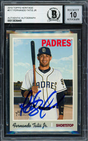 Fernando Tatis Jr. Autographed 2019 Topps Heritage Rookie Card #517 San Diego Padres Auto Grade Gem Mint 10 Beckett BAS #13606449