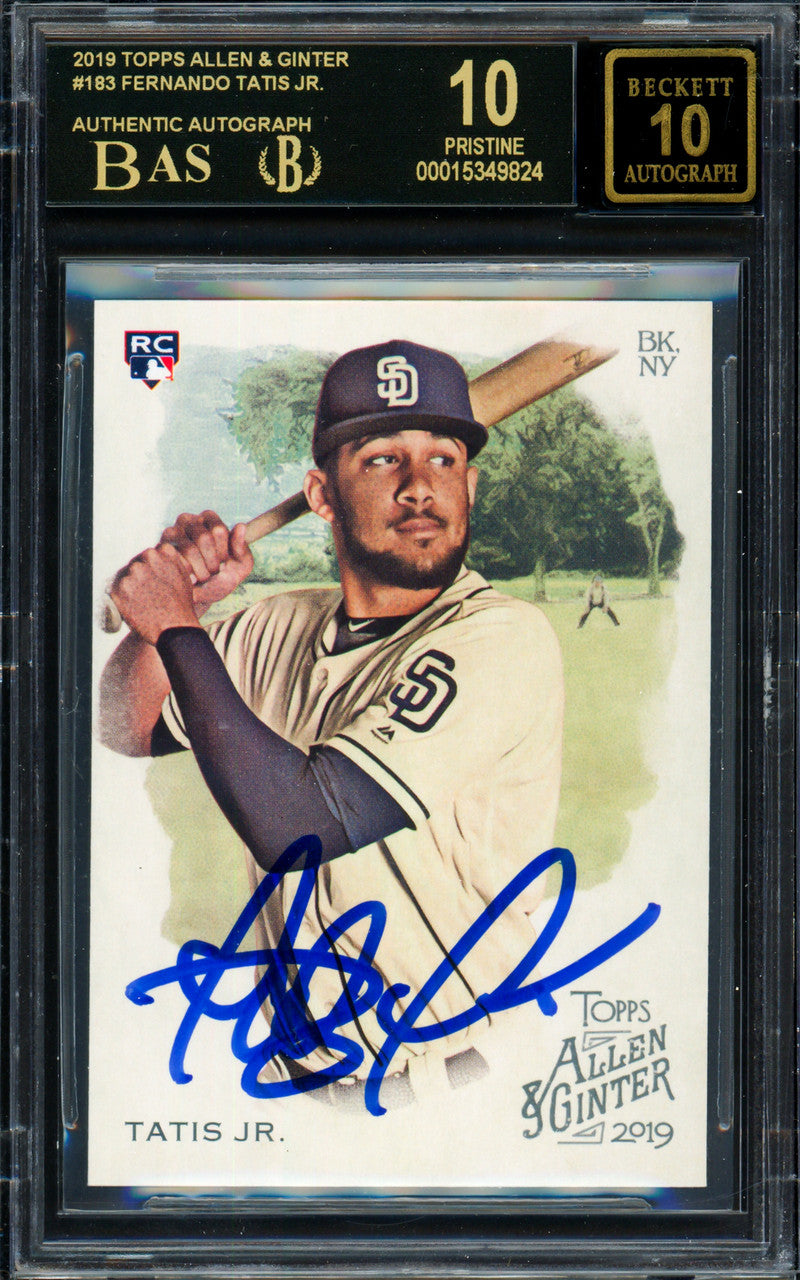 Fernando Tatis Jr. Autographed 2019 Topps Allen & Ginter Rookie Card #183 San Diego Padres Black Label Pristine BGS 10 Auto Grade 10 Beckett BAS #15349824
