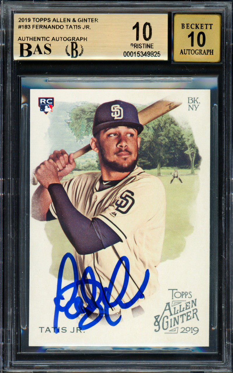Fernando Tatis Jr. Autographed 2019 Topps Allen & Ginter Rookie Card #183 San Diego Padres BGS 10 Auto Grade Gem Mint 10 Beckett BAS #15349825