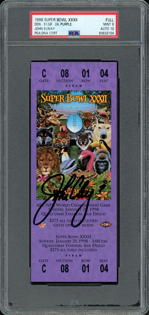 John Elway Autographed 1998 Super Bowl XXXII Ticket Denver Broncos PSA 9 Auto Grade Gem Mint 10 PSA/DNA #63633154