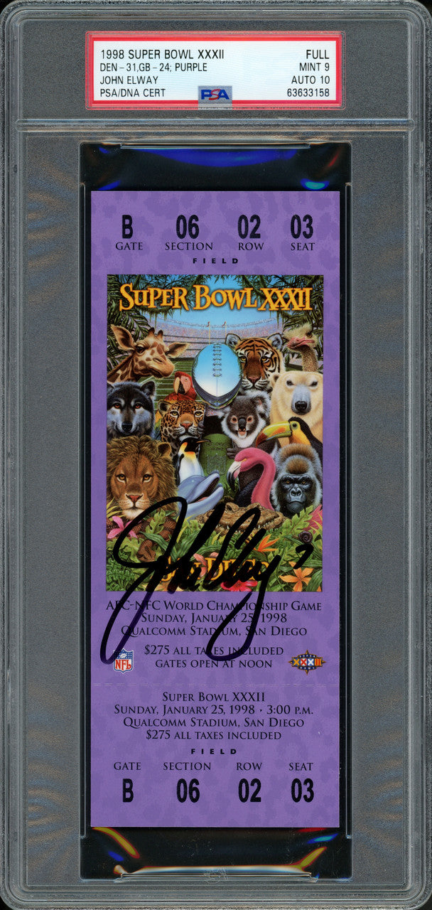 John Elway Autographed 1998 Super Bowl XXXII Ticket Denver Broncos PSA 9 Auto Grade Gem Mint 10 PSA/DNA #63633158