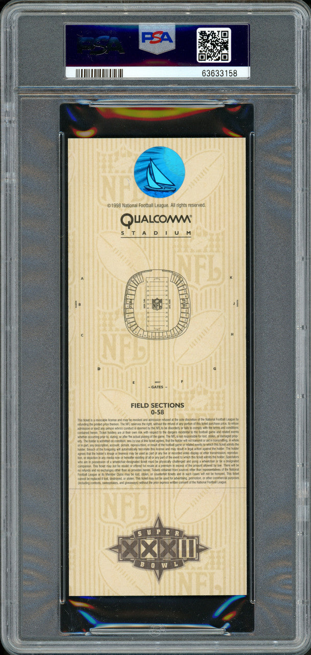 John Elway Autographed 1998 Super Bowl XXXII Ticket Denver Broncos PSA 9 Auto Grade Gem Mint 10 PSA/DNA #63633158