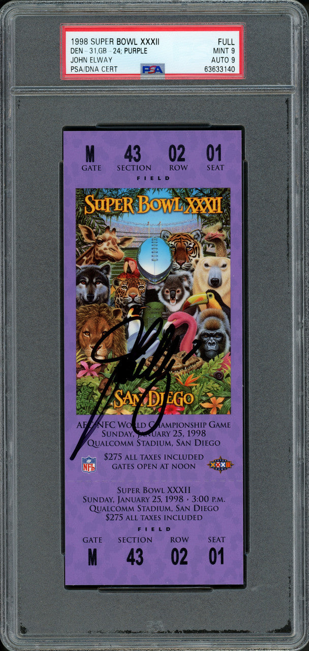 John Elway Autographed 1998 Super Bowl XXXII Ticket Denver Broncos PSA 9 Auto Grade Mint 9 PSA/DNA #63633140