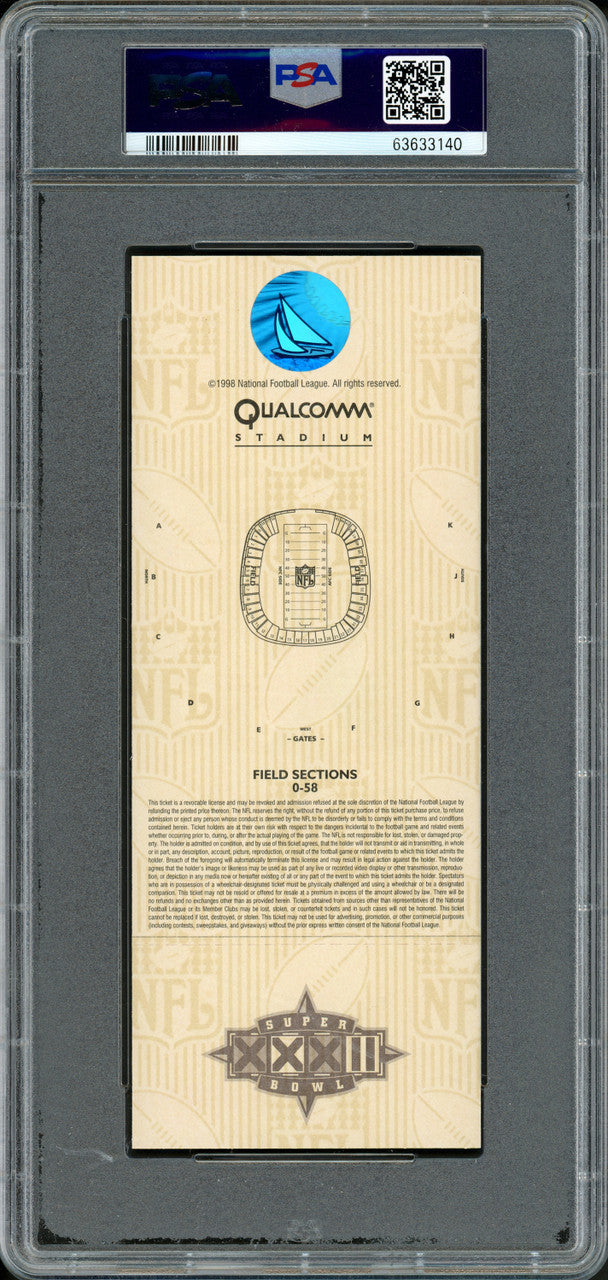 John Elway Autographed 1998 Super Bowl XXXII Ticket Denver Broncos PSA 9 Auto Grade Mint 9 PSA/DNA #63633140
