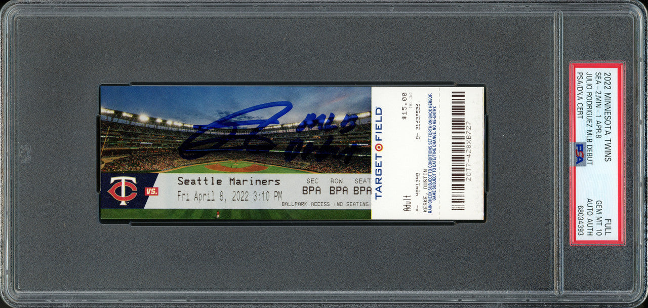 Julio Rodriguez Autographed 2022 MLB Debut Ticket Seattle Mariners PSA 10 "2022 MLB Debut" PSA/DNA #68034393