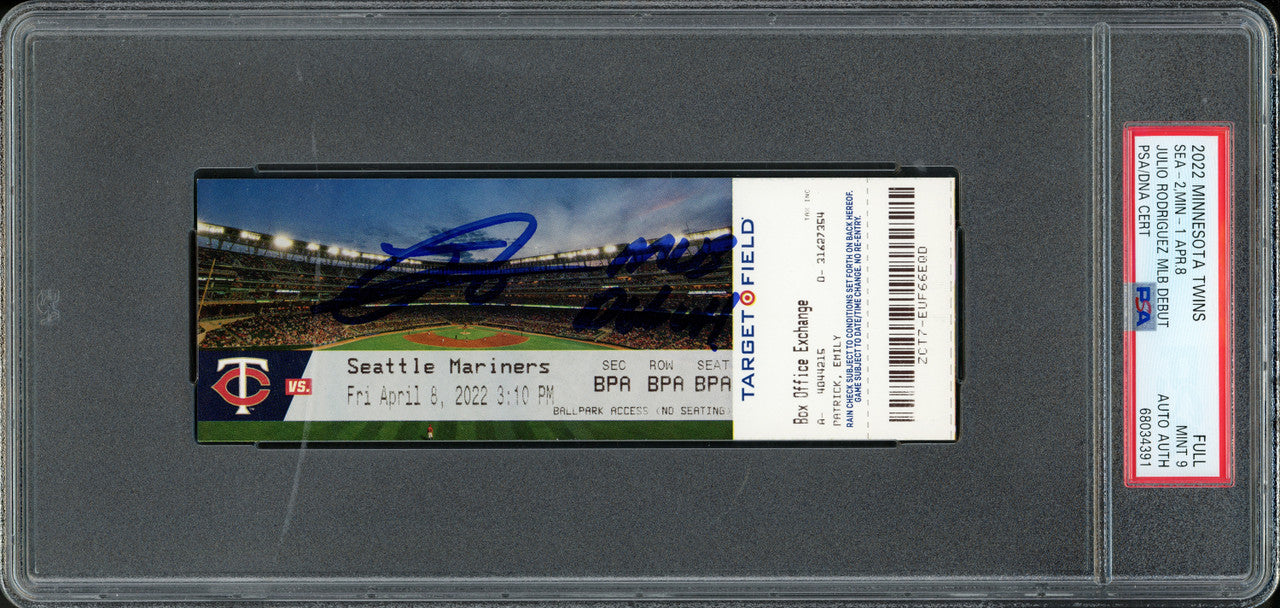 Julio Rodriguez Autographed 2022 MLB Debut Ticket Seattle Mariners PSA 9 "2022 MLB Debut" PSA/DNA #68034391