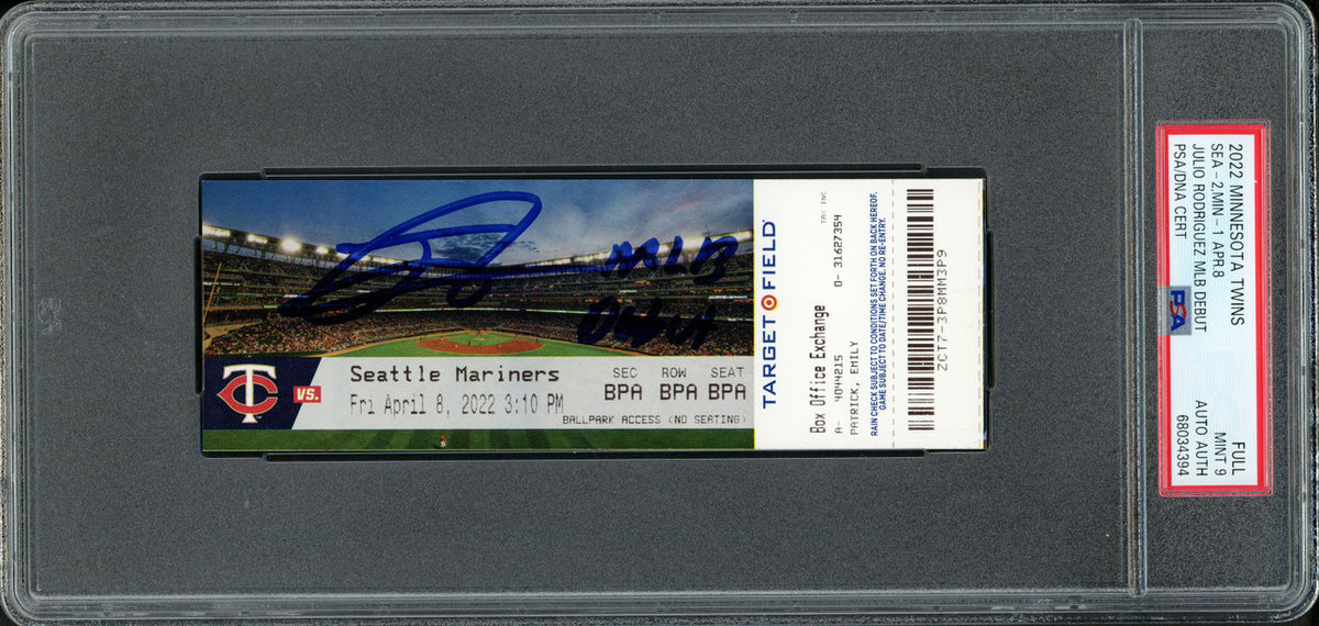 Julio Rodriguez Autographed 2022 MLB Debut Ticket Seattle Mariners PSA 9 "2022 MLB Debut" PSA/DNA #68034394