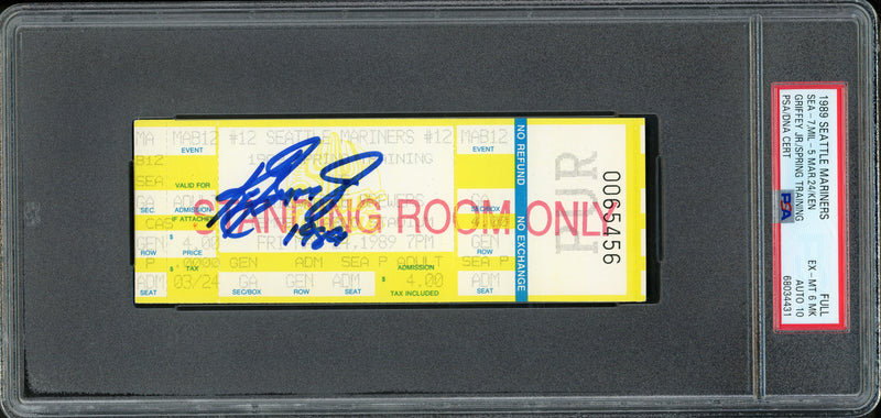 Ken Griffey Jr. Autographed 1989 Spring Training Ticket Seattle Mariners PSA 6 MK Auto Grade Gem Mint 10 "1989" PSA/DNA #68034431