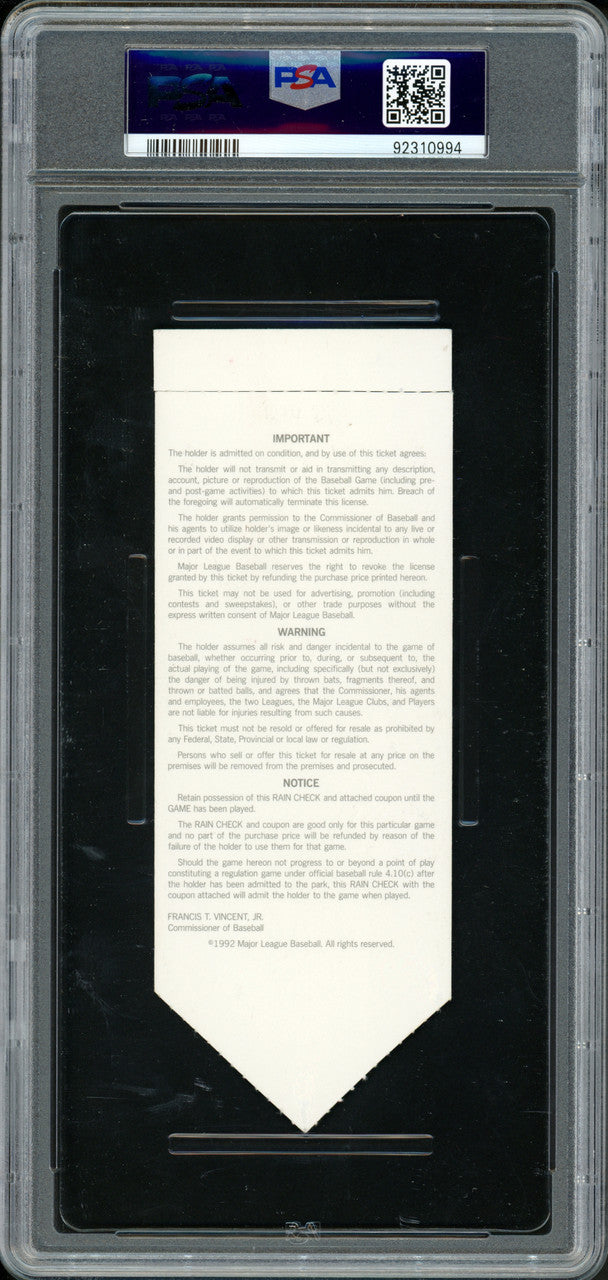 Ken Griffey Jr. Autographed 1992 All Star Game Ticket Seattle Mariners Auto Grade Mint 9 "MVP 92" PSA/DNA #92310994