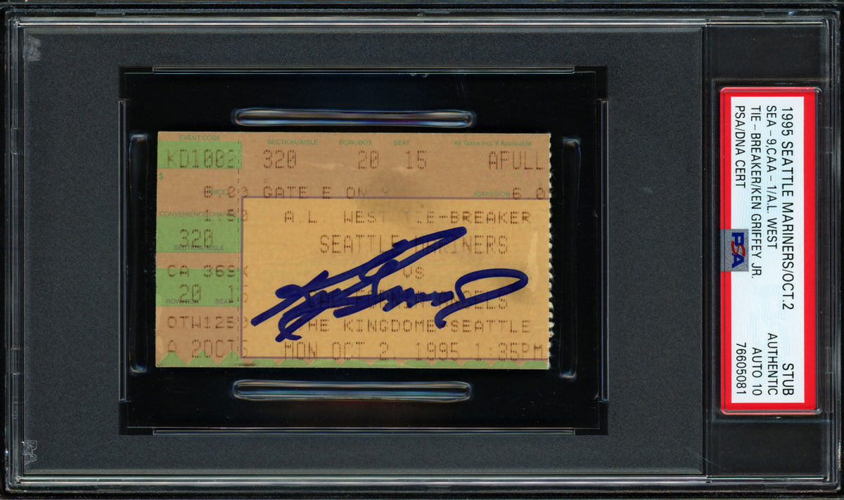 Ken Griffey Jr. Autographed 1995 AL West Tie Breaker Ticket Seattle Mariners Auto Grade Gem Mint 10 PSA/DNA #76605081