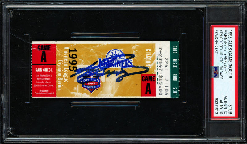 Ken Griffey Jr. Autographed 1995 ALDS Game 3 Ticket Seattle Mariners Auto Grade Gem Mint 10 PSA/DNA #92311013