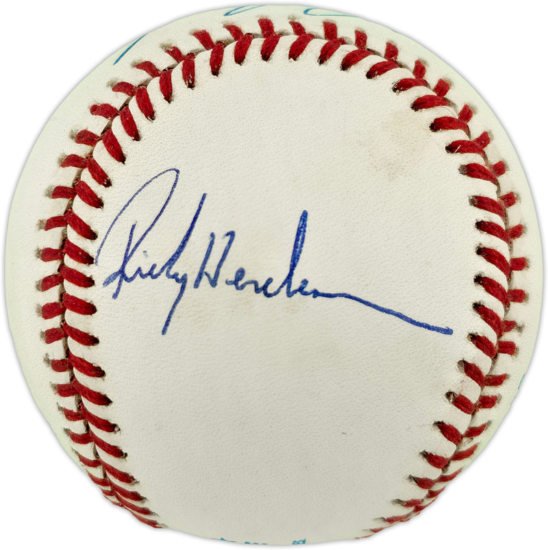 Rickey Henderson, Lou Brock & Maury Wills Autographed Official AL Baseball Greatest Base Stealers of All Time Beckett BAS #AE85113