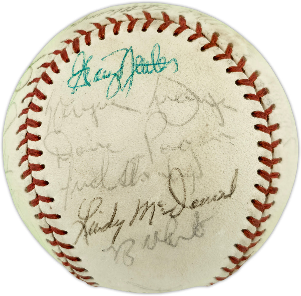 1973 New York Yankees Autographed Official Cronin American League Baseball With 23 Signatures Including Thurman Munson Beckett BAS #AE85551