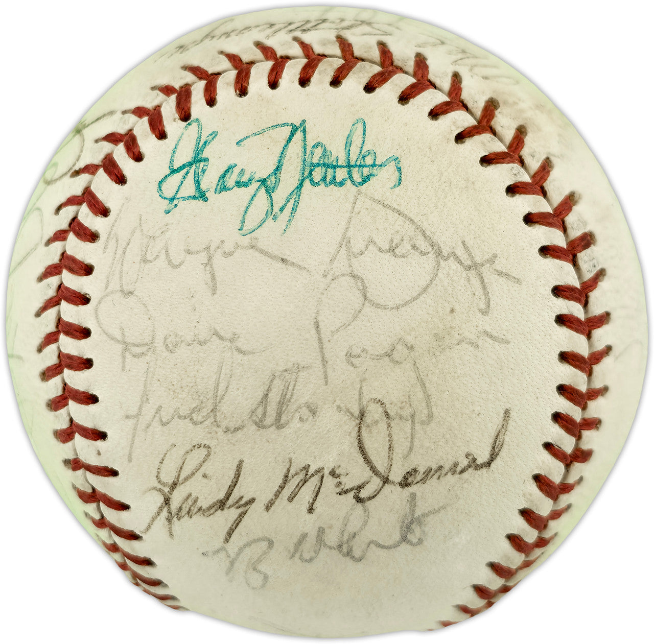 1973 New York Yankees Autographed Official Cronin American League Baseball With 23 Signatures Including Thurman Munson Beckett BAS #AE85551