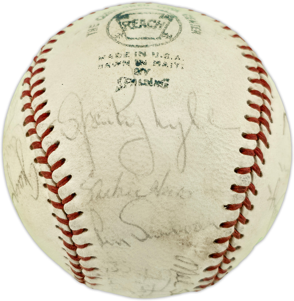 1973 New York Yankees Autographed Official Cronin American League Baseball With 23 Signatures Including Thurman Munson Beckett BAS #AE85551