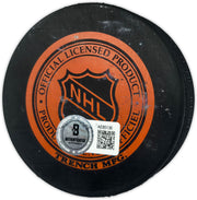Gordie Howe, Sid Abel, & Ted Lindsay Autographed Official Detroit Red Wings Logo Hockey Puck Production Line Beckett BAS #AE85136