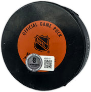 Gordie Howe, Sid Abel, & Ted Lindsay Autographed Official Detroit Red Wings Logo Hockey Puck Production Line Beckett BAS #AE85131