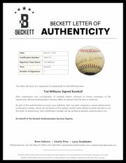 Ted Williams Autographed Official Fotoball Baseball Boston Red Sox Beckett BAS #AE85114