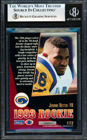 Jerome Bettis Autographed 1993 Score Select Rookie Card #172 Los Angeles Rams Beckett BAS #19955872