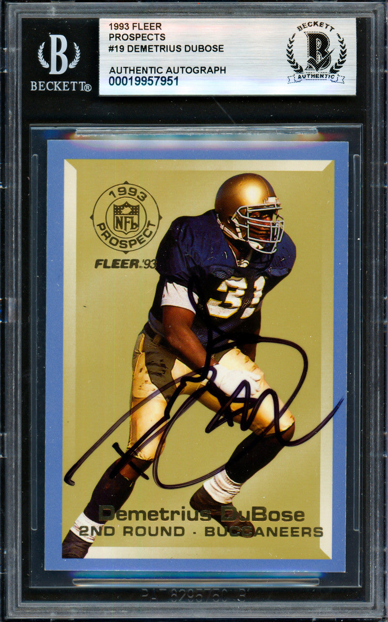 Demetrius DuBose Autographed 1993 Fleer Prospect Rookie Card #19 Tampa Bay Buccaneers Beckett BAS #19957951
