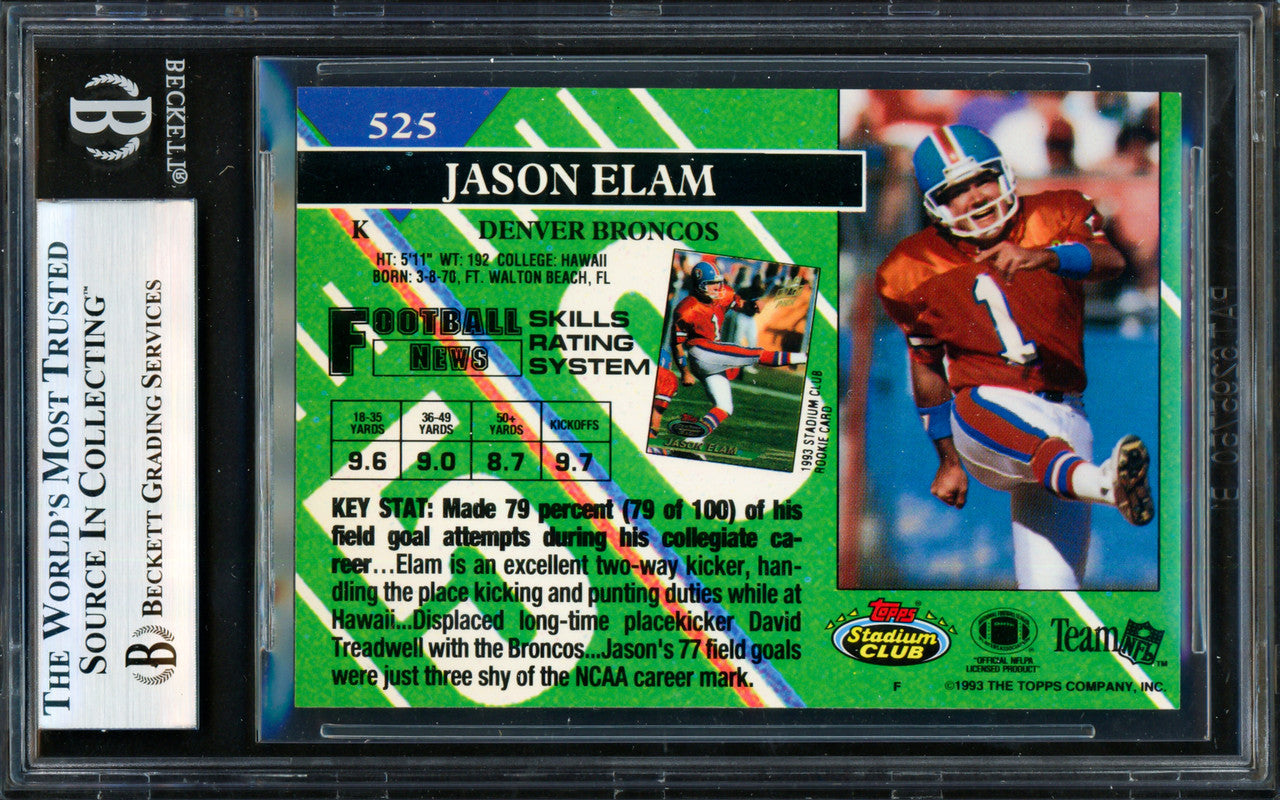 Jason Elam Autographed 1993 Upper Deck SP Rookie Card #75 Denver Broncos Beckett BAS #19957972