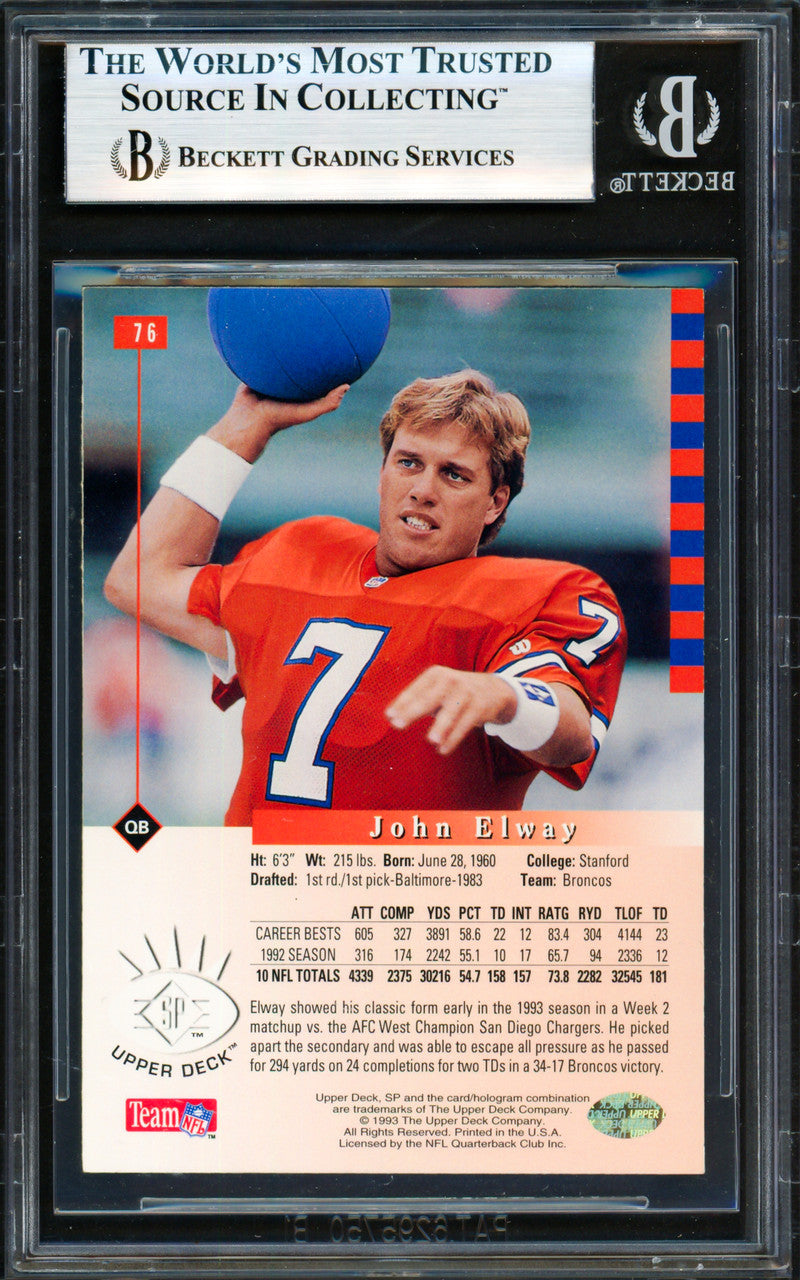John Elway Autographed 1993 Stadium Club Card #70 Denver Broncos Beckett BAS #19957994