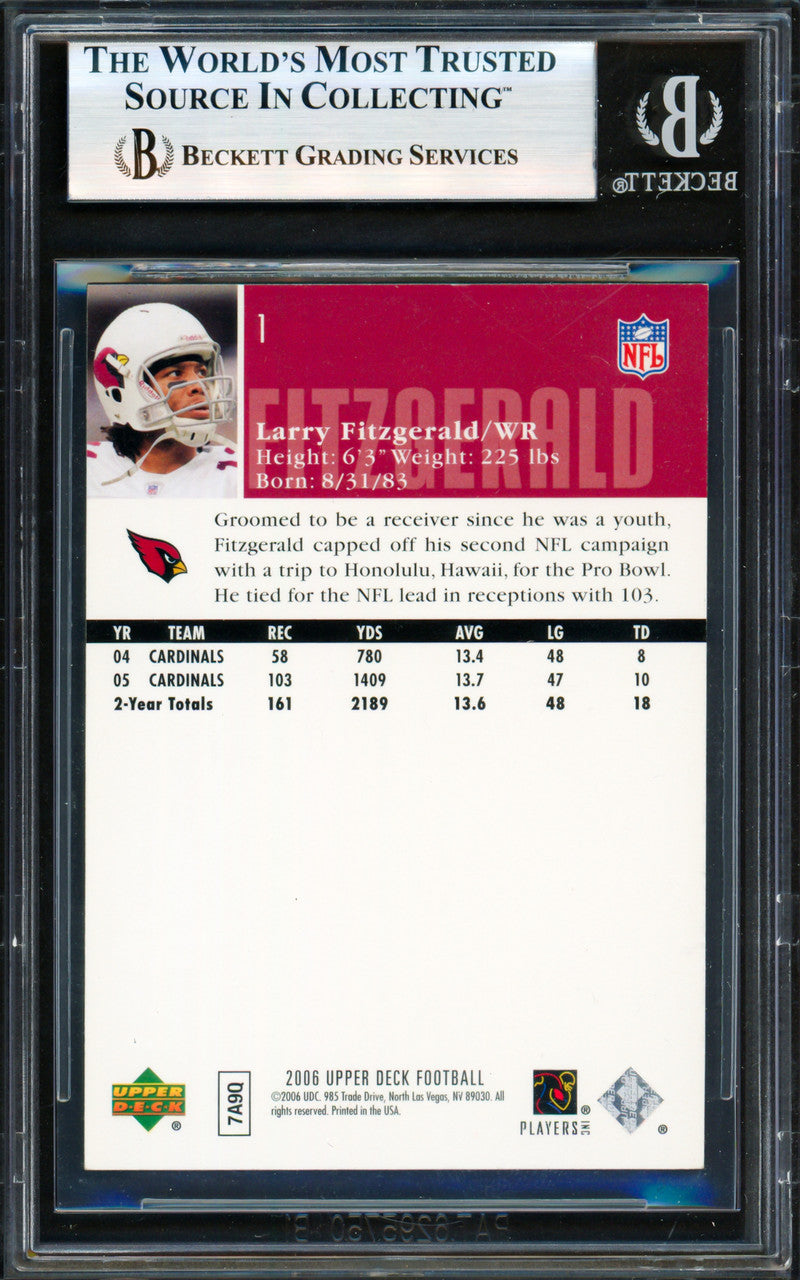 Larry Fitzgerald Autographed 2006 Upper Deck Card #1 Arizona Cardinals Beckett BAS #19958076